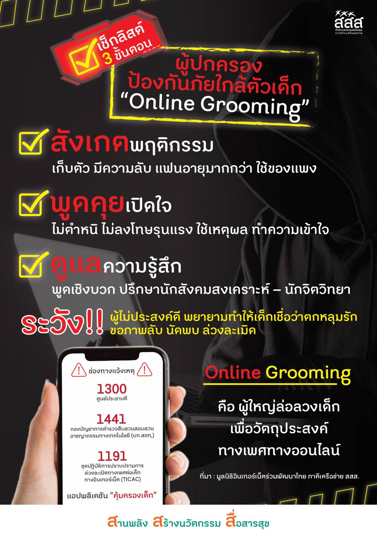 3 เช็กลิสต์ 3 ขั้นตอน ผู้ปกครองป้องกันภัยใกล้ตัวเด็ก “Online Grooming”